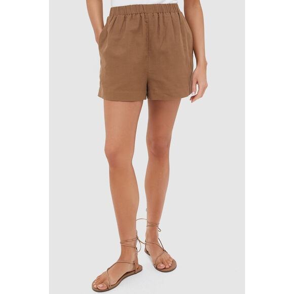 TUCKERNUCK X STUDIO MCGEE Mocha Cotton Linen Augusta Shorts Size L NWT